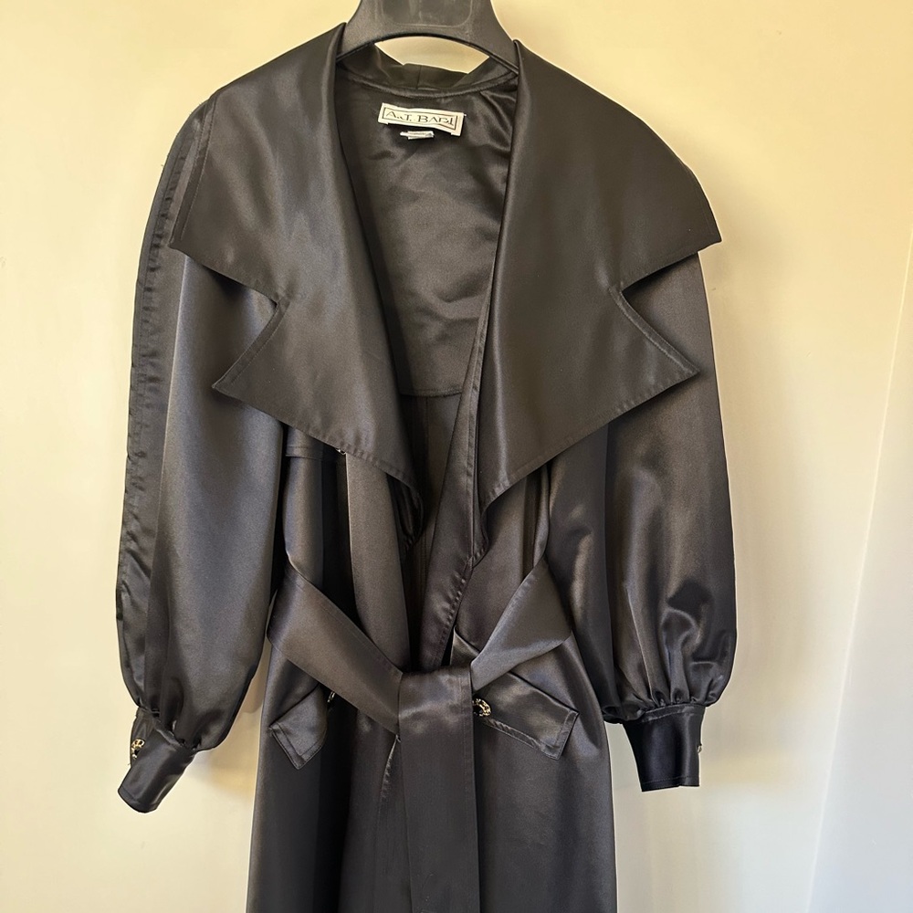 A.J. Bari Black Satin Trench Coat